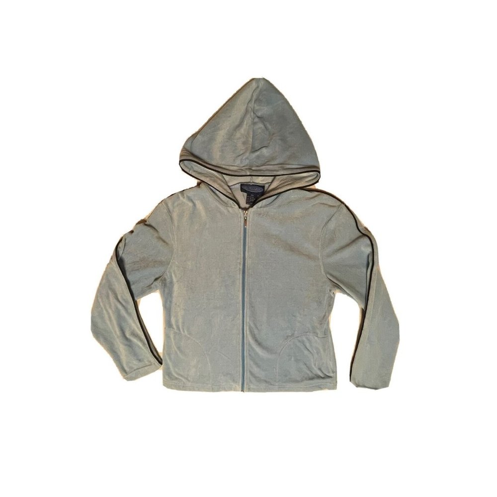 VTG Y2K Plush Light Blue Velour Zip Up Fuda Sport Glam Coconut Girl Petite M